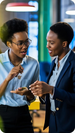 Professionals collaborating in a modern workplace