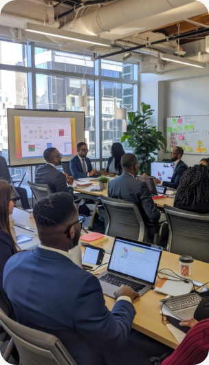 Professionals collaborating during a workshop